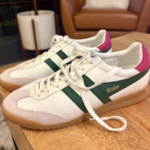 Gola White Sneakers with Green and Pink Highlights